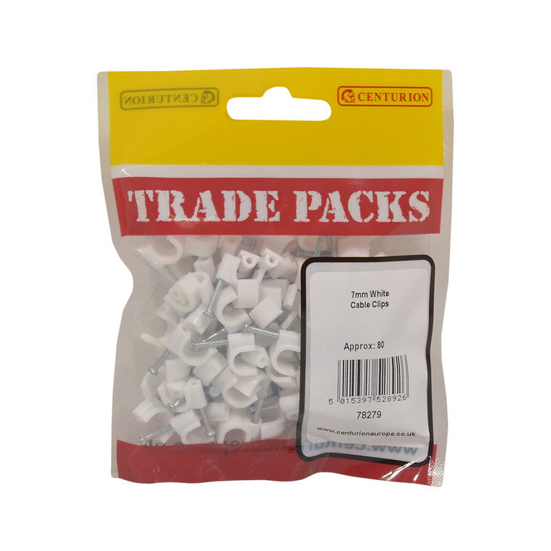 White Cable Clips, 7mm, 100pk