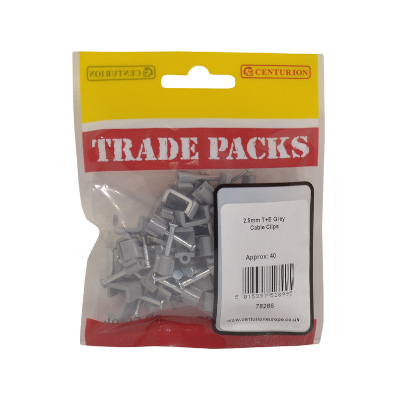 Grey Twin & Earth Cable Clips, 2.5mm, 40pk