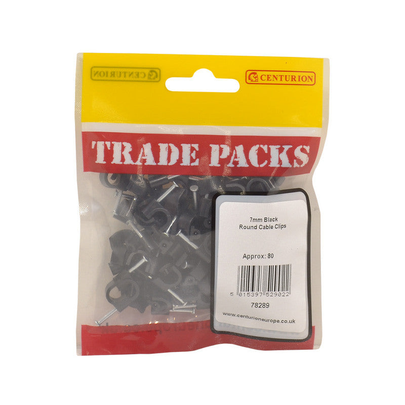 Black Round Cable Clips, 7mm, 80pk
