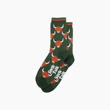 Load image into Gallery viewer, Highland Cow Bamboo Socks in Forest Green: UK 7-11 | EU 40.5 -46 | US 8-12
