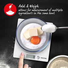 Load image into Gallery viewer, Salter White/Silver Disc Electronic Kitchen Scales
