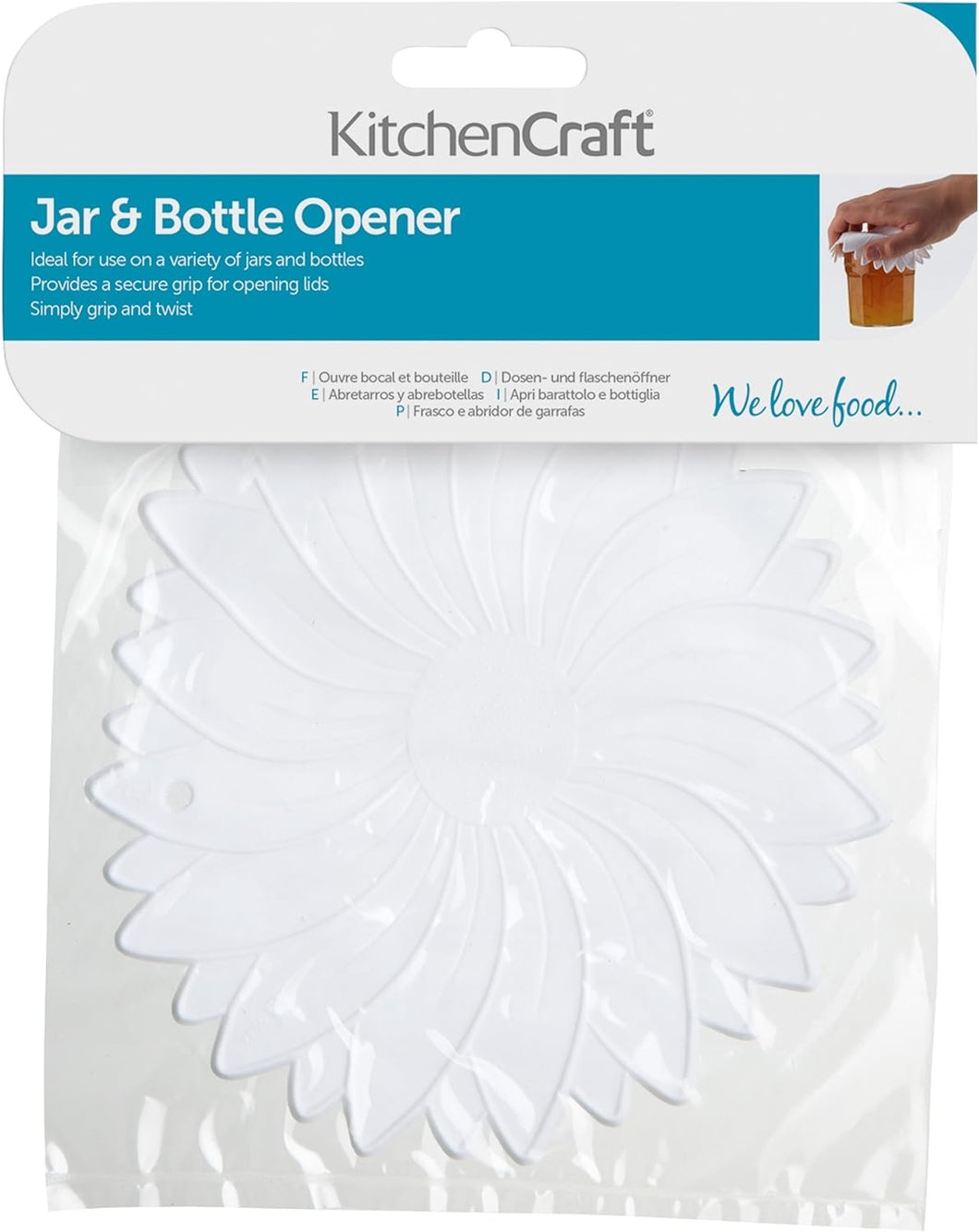 KitchenCraft Rubber Jar  and Bottle Opener Grip, 15 cm, White