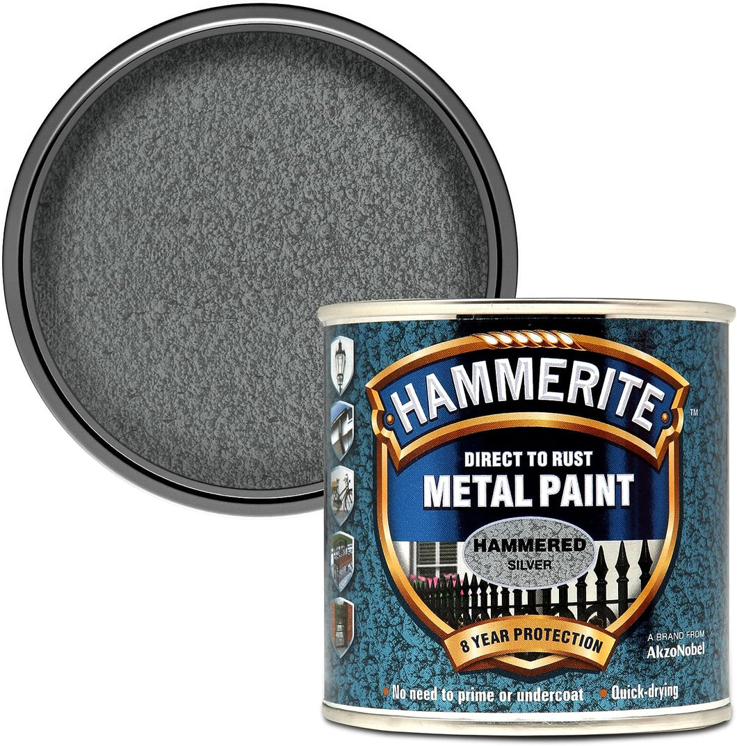 Hammerite Direct to Rust Metal Paint - Hammered Silver Finish 250ML