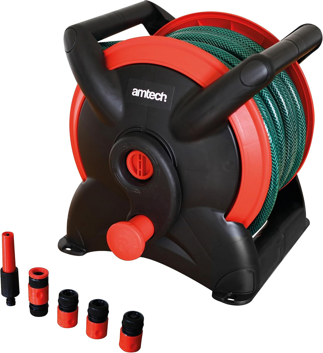 Amtech - Garden Hose Reel for Tidy and Organised Hose Storage with Multiple Connectors