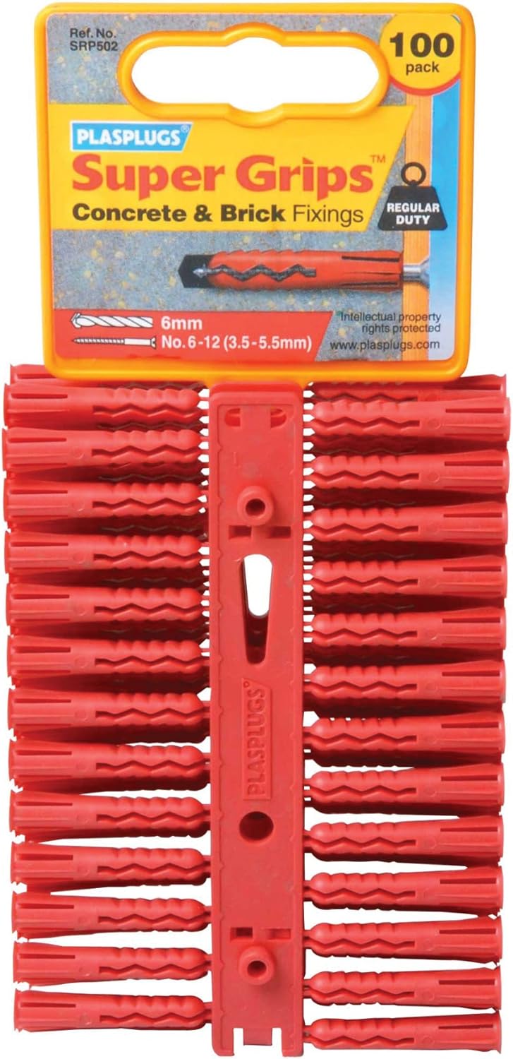 Centurion - Plasplugs SRP502 Supergrip Fixings - Red (Pack of 100)