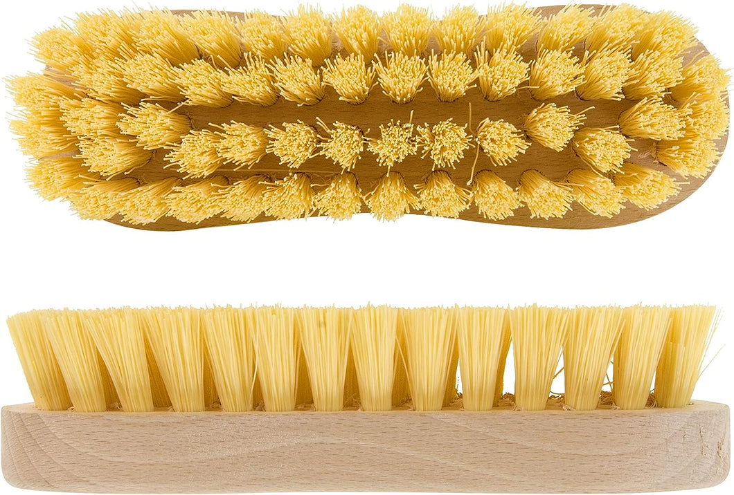 Elliott Wooden Scrubbing Brush with Curved Grip Handle, Durable Hard Synthetic Fibres
