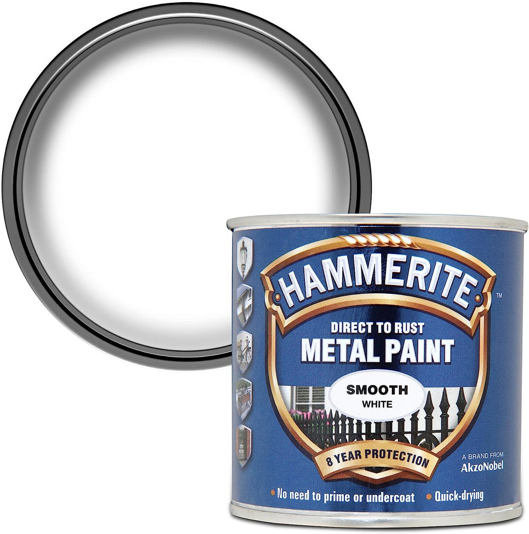 Hammerite Direct to Rust Metal Paint - Smooth White Finish 250ML