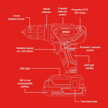 Load image into Gallery viewer, Amtech 18V 2Ah Li-ion cordless combination drill
