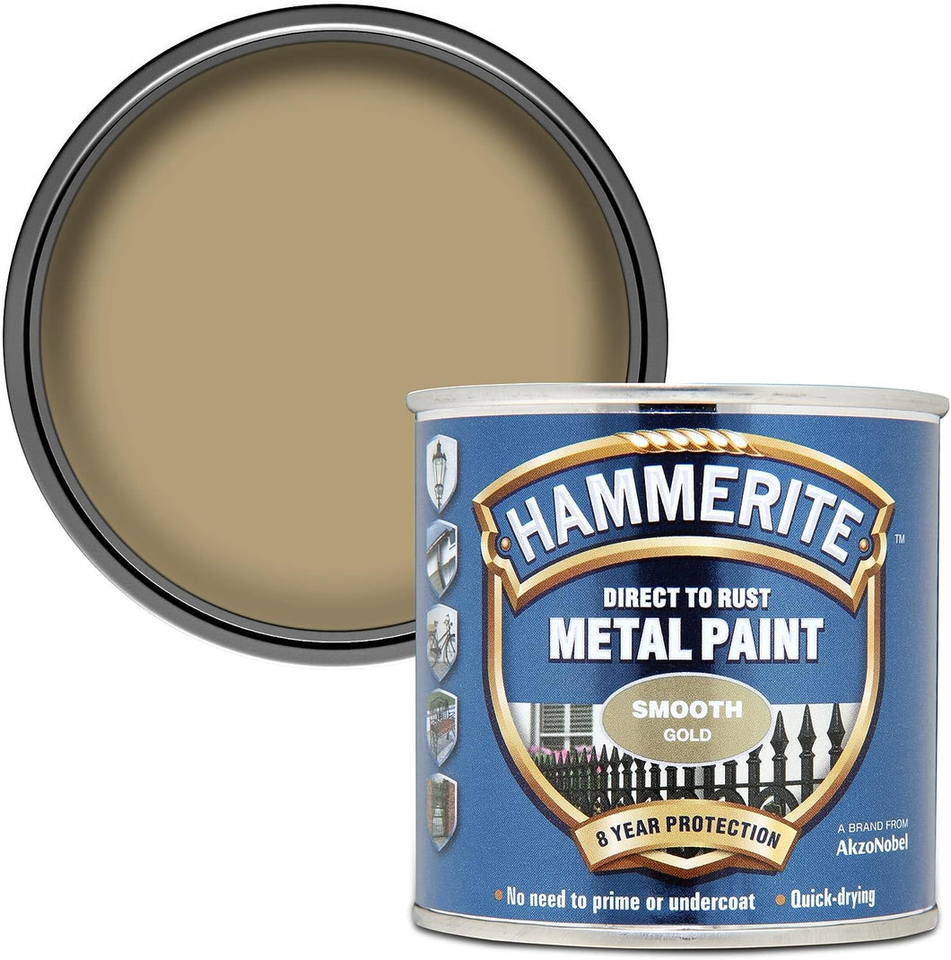 Hammerite Direct to Rust Metal Paint - Smooth Gold Finish 250ML