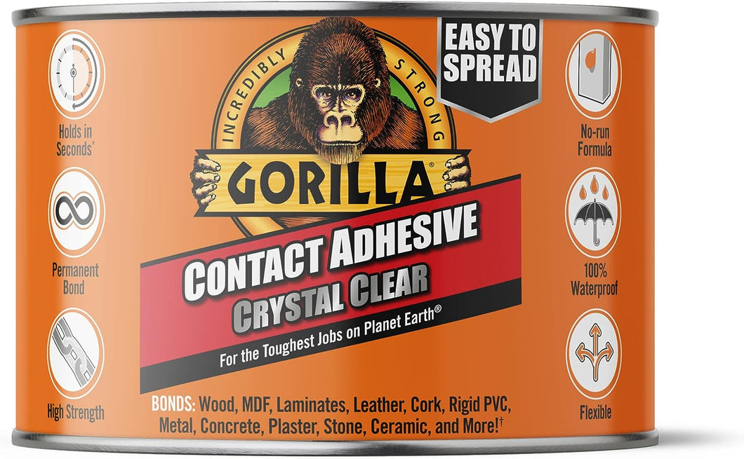 Gorilla Contact Adhesive, 250ml Tin - Crystal Clear All Purpose Glue for Indoor & Outdoor Projects