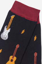 Load image into Gallery viewer, Men's Bamboo Socks- Black/Red, Guitars
