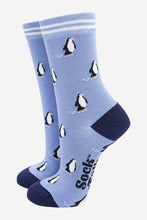 Load image into Gallery viewer, Women's Bamboo Socks - Light Blue/Navy Blue, Penguin: UK 3-7 | EU 36-40 | US 5-9

