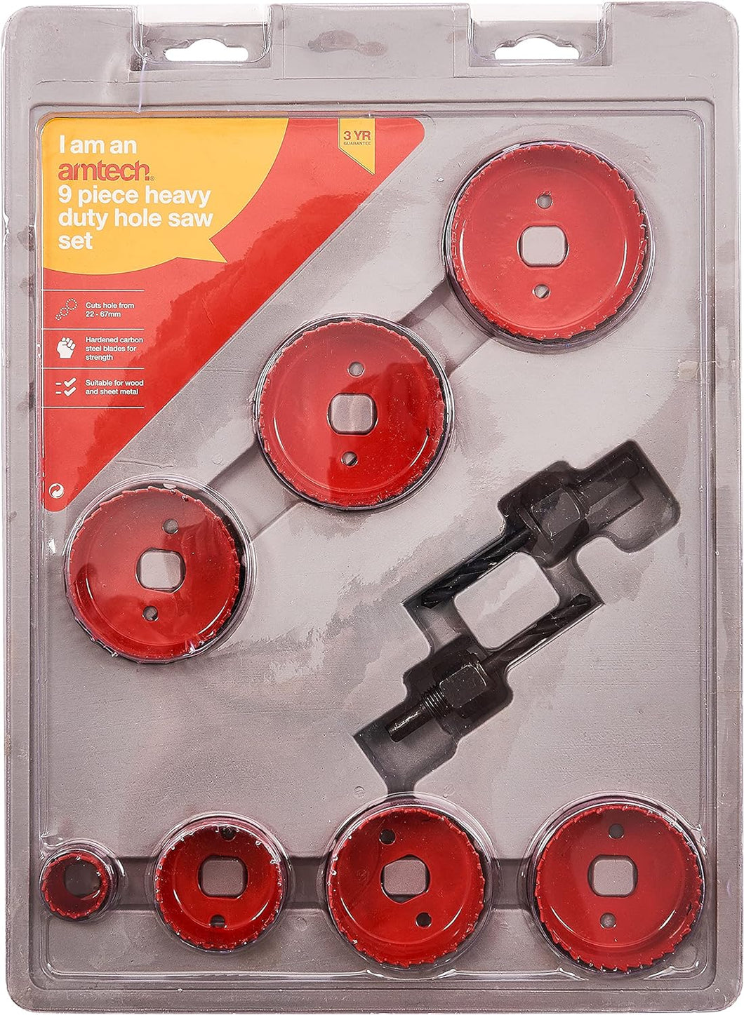 Amtech 9 Piece heavy duty circular hole saw set