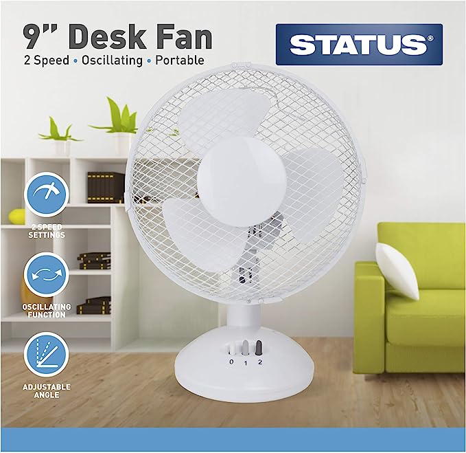 9” White Desk Electric Fan