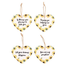 Load image into Gallery viewer, Set of 24 Sunflower Heart Sentiment Signs on Display
