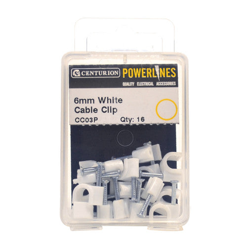 White Cable Clips 6mm (16 pack)
