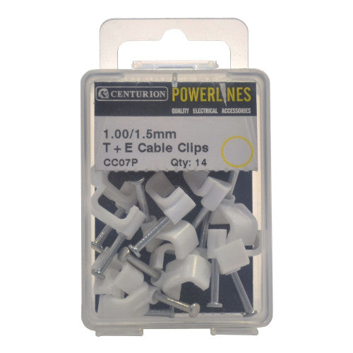 White T+E Cable Clips 1.00/1.5mm  (pack of 14)