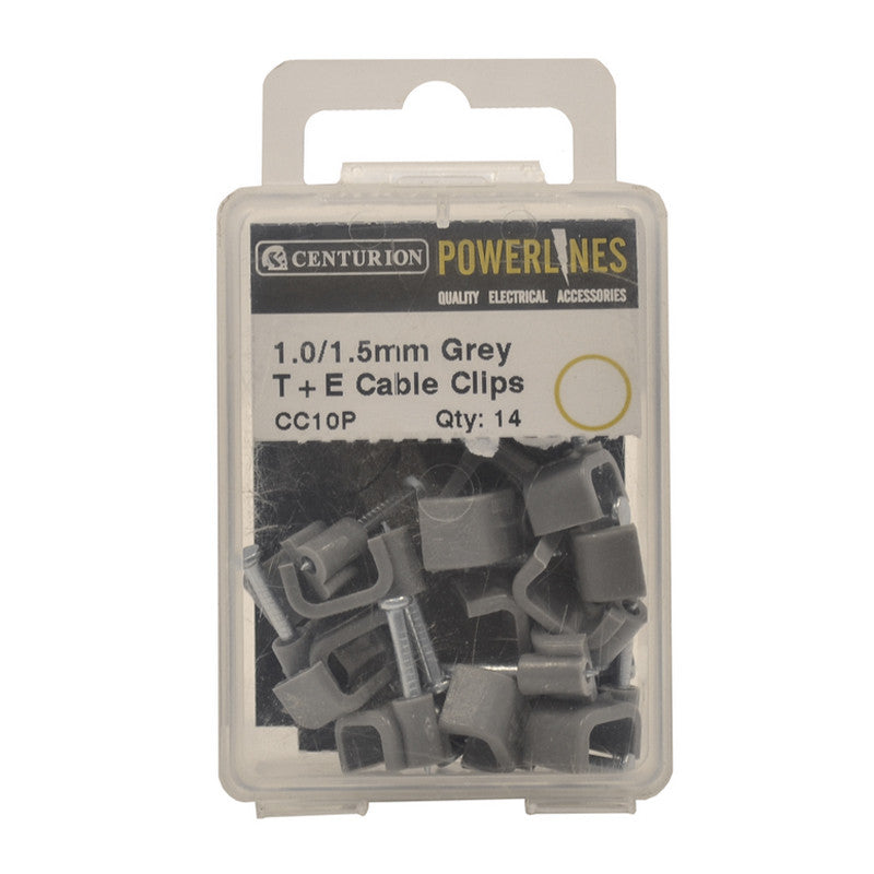 Grey T & E Cable Clips 1.00/1.5mm Pack of 14