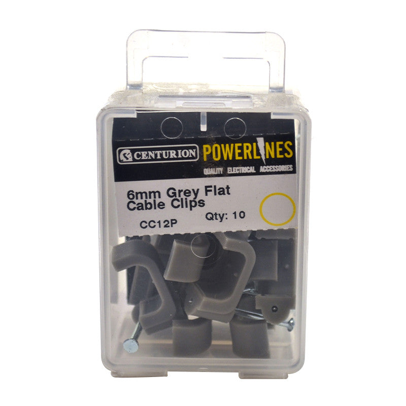 6mm Flat T+E Grey Cable Clip (Pack of 10)