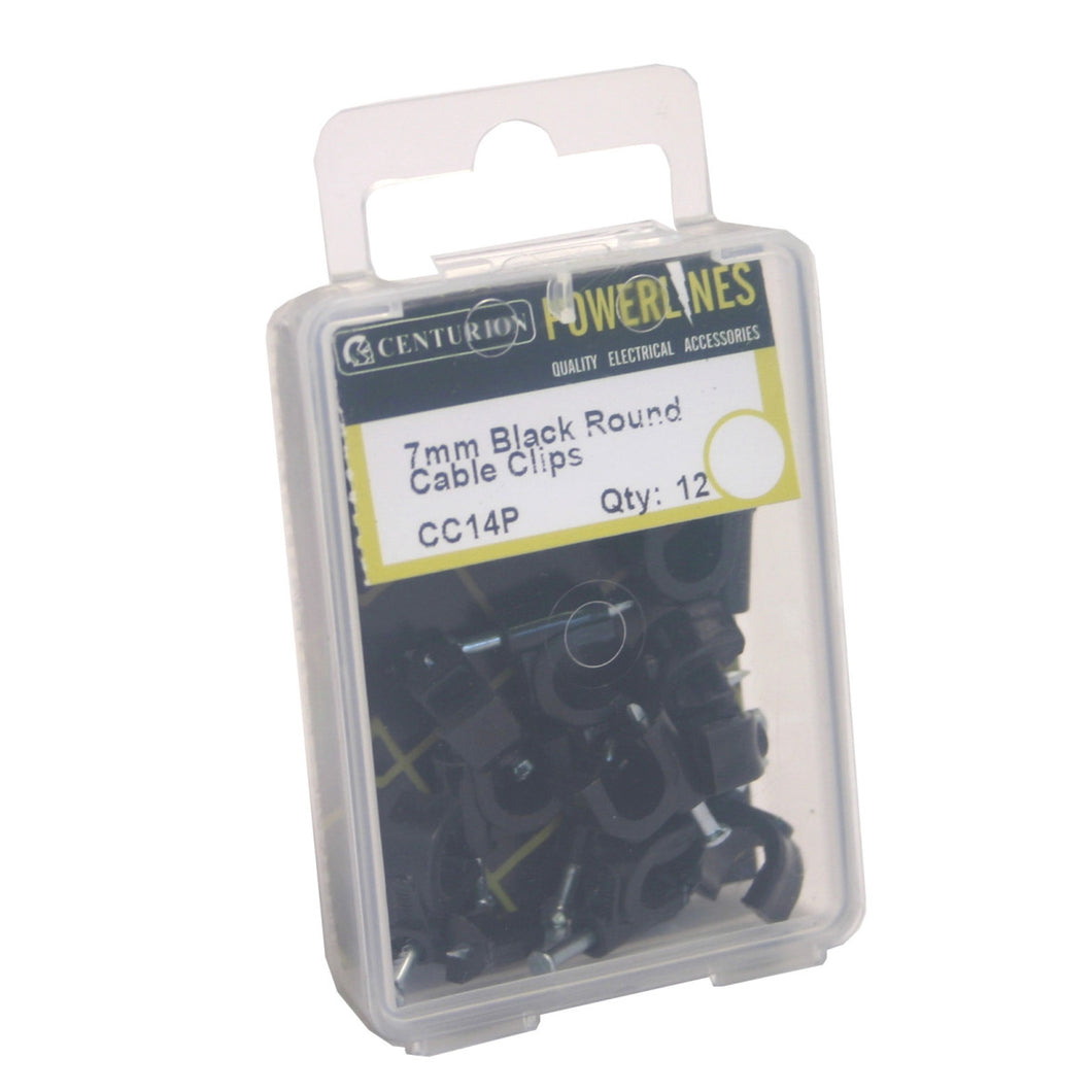7mm Black Round Cable Clips (Pack of 12)