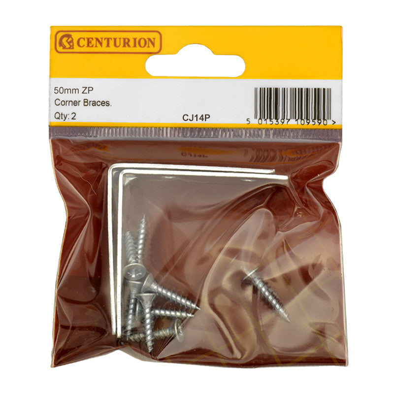 Centurion - Corner Braces, 50mm, Zinc Plated, 2pk