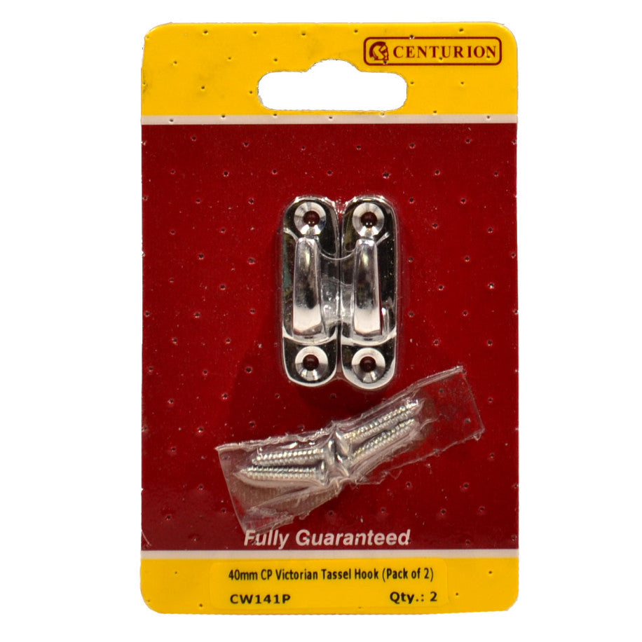 Centurion Solid Brass Victorian Tassel Hooks, 40mm, Chrome Plated 2 pack