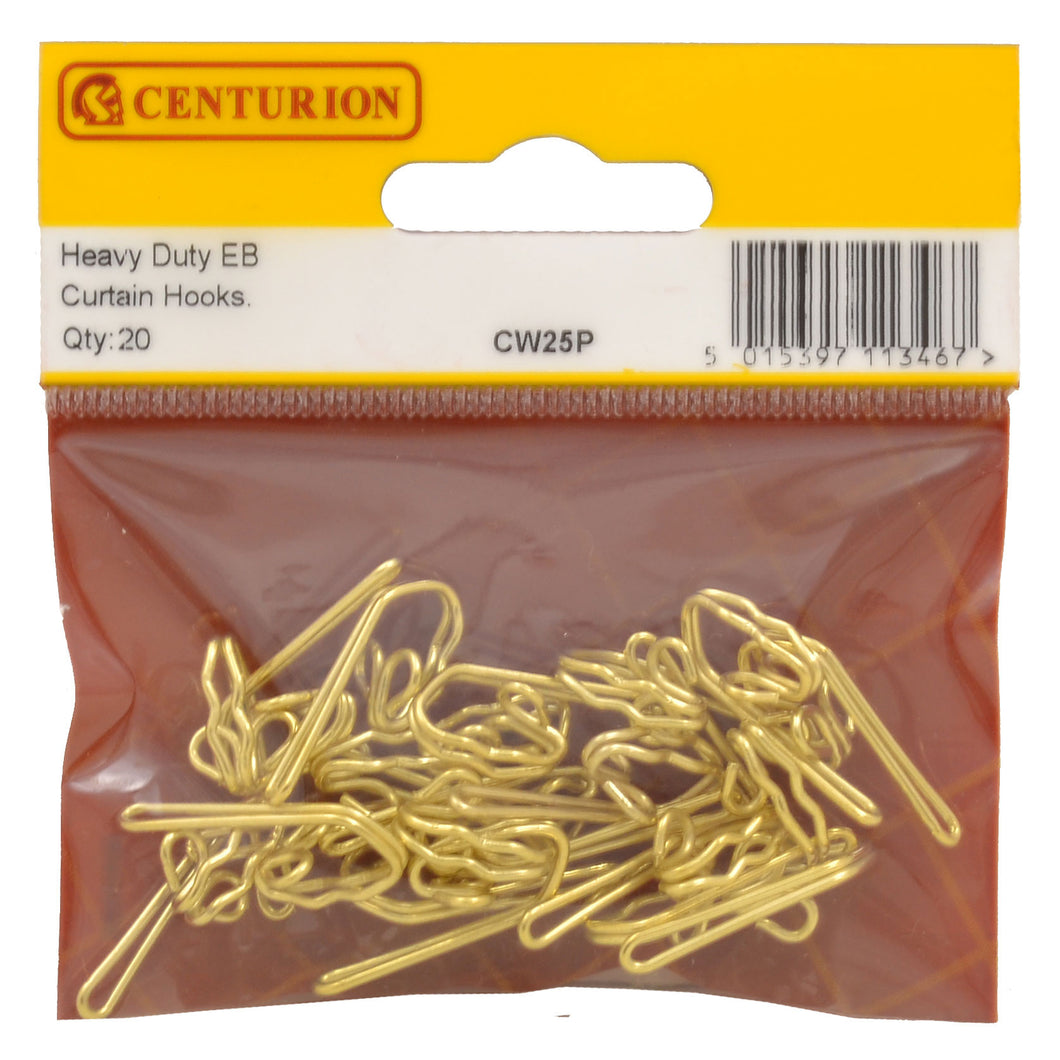 Centurion Heavy Duty Curtain Hooks, Brassed 20pk