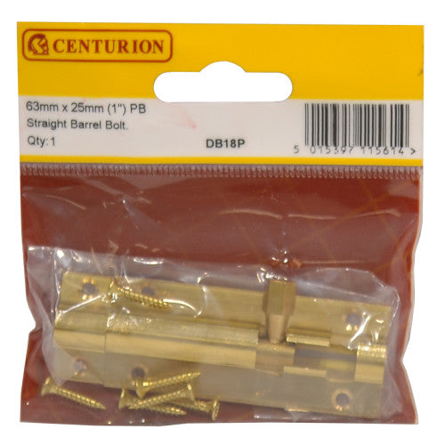 Centurion 63mm Brass Straight Barrel Bolt - DB18P