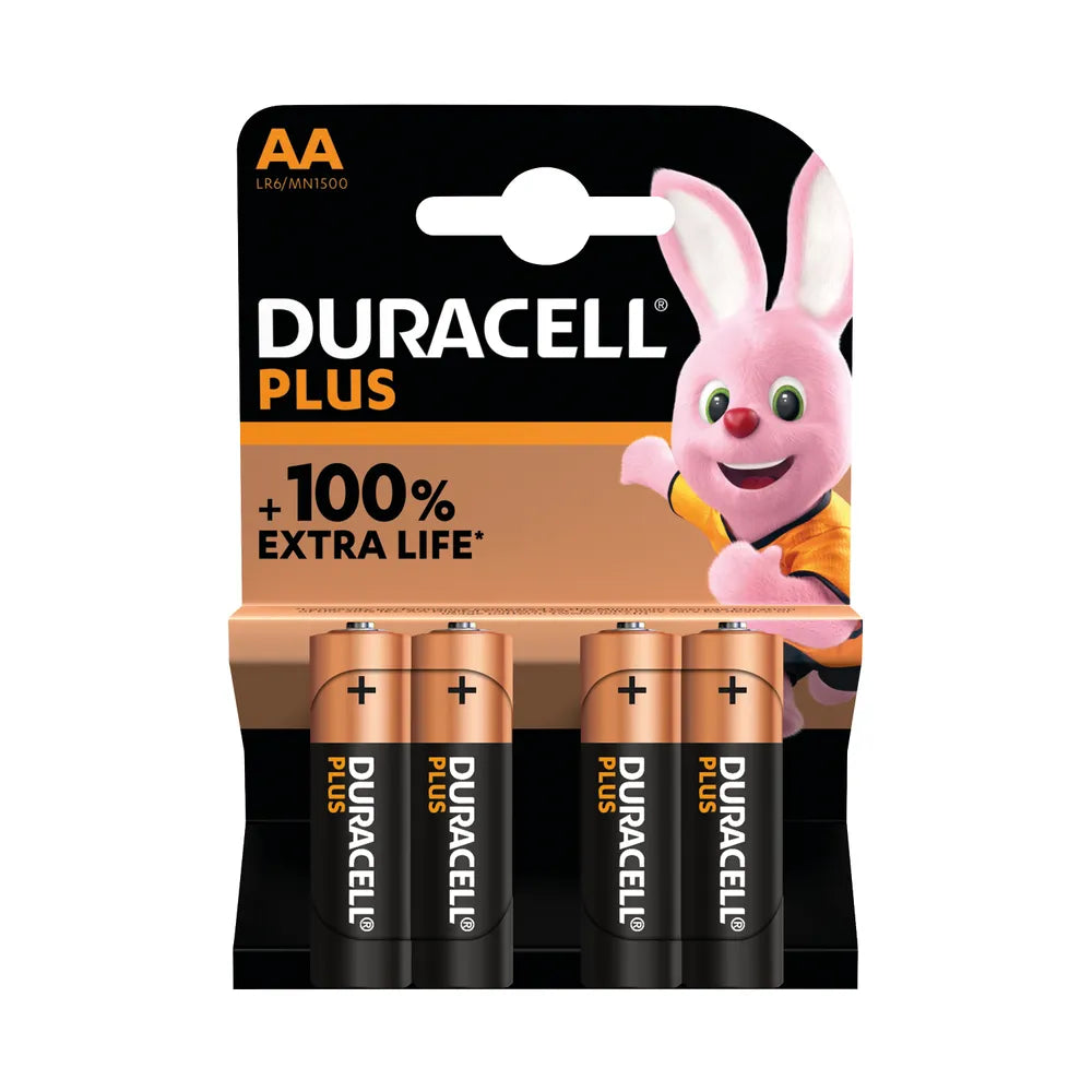 Duracell Plus 100% Extra Life AA Batteries 4 Pack