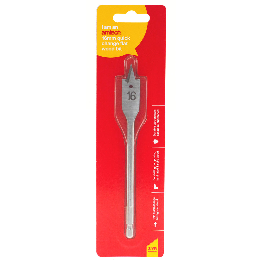Amtech - 16mm x 152mm  Quick Change Change Flat Wood Bit