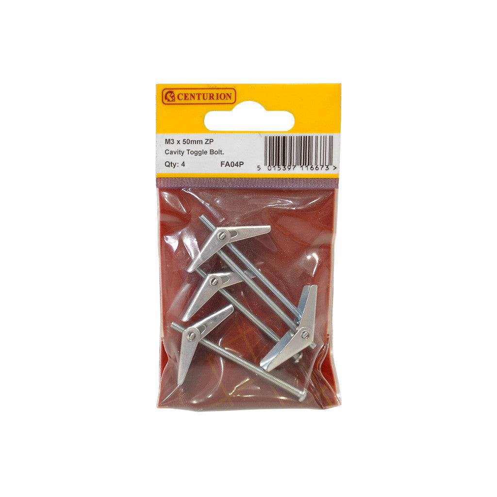 Centurion M3 x 50mm ZP Cavity Toggle Bolt (Pack of 4)