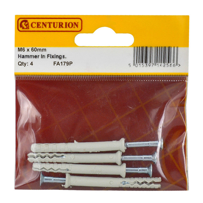 Centurion - Hammer In Frame Fixings, M6 x 60mm, Grey 4pk