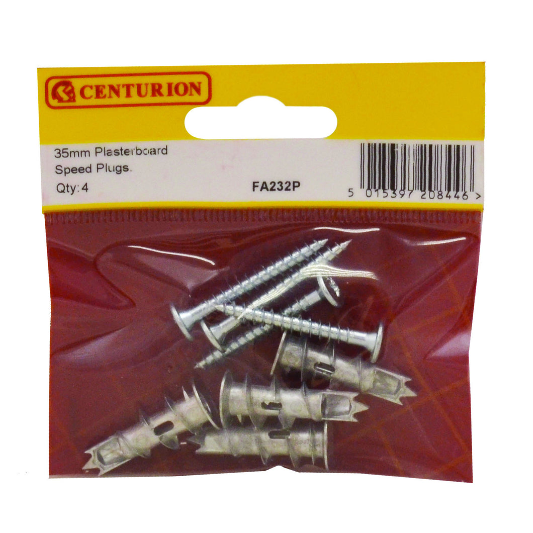 Centurion Metal Plasterboard Speed Plugs, 35mm, Zinc Plated 4 pack