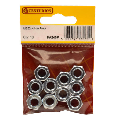 Centurion - M8 Steel Hex Nuts - Pack of 10 - FA245P