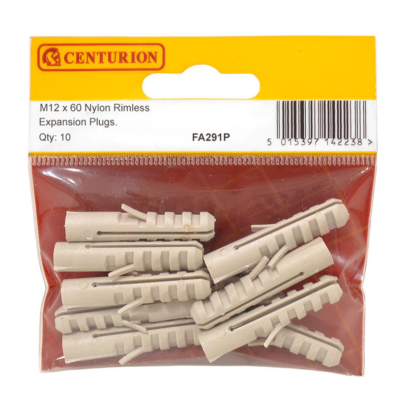 Centurion M12 x 60mm Nylon Rimless Expansion Plugs (Pack of 10)