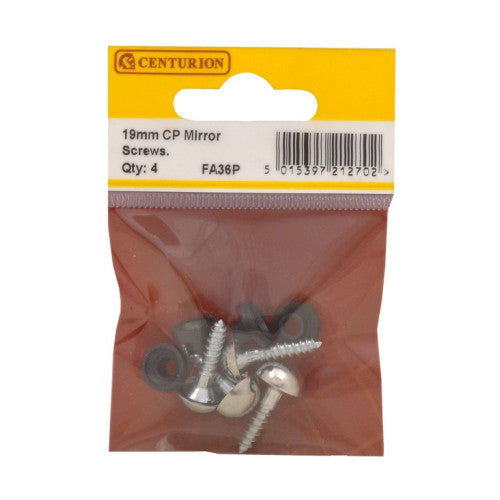 Centurion - 19mm Chrome Plated Mirror Screws - Pack of 4 - FA36P