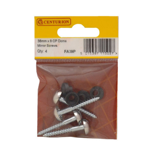 Centurion - 38mm x 8 Chrome Plated Dome Mirror Screws - Pack of 4 - FA39P