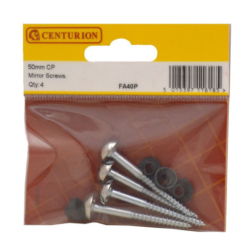Centurion - 50mm x 9 Chrome plated Dome Mirror Screws - Pack of 4 - FA40P