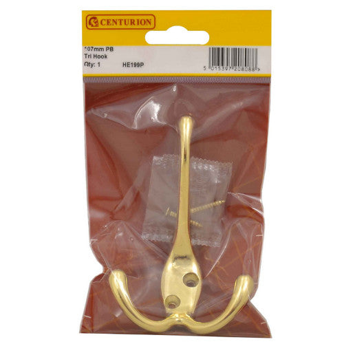 Centurion - 107mm Polished Brass Triple Hook - HE199P