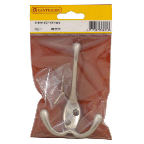 Centurion - 112mm Satin Chrome Tri Hook - HE202P