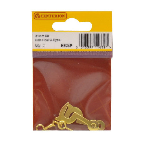 Centurion - Side Hook and Eyes, 31mm, Brassed, 2pk
