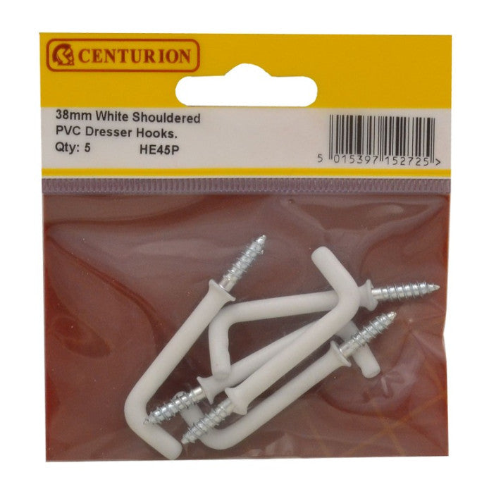 Centurion - Shouldered Dresser Hooks, 38mm, White PVC, 5pk