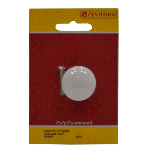 Centurion - 32mm Snow White Porcelain Cupboard Knob - HK200P