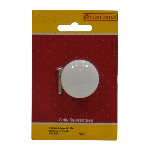 Centurion - 38mm Snow White Porcelain Cupboard Knob - HK201P