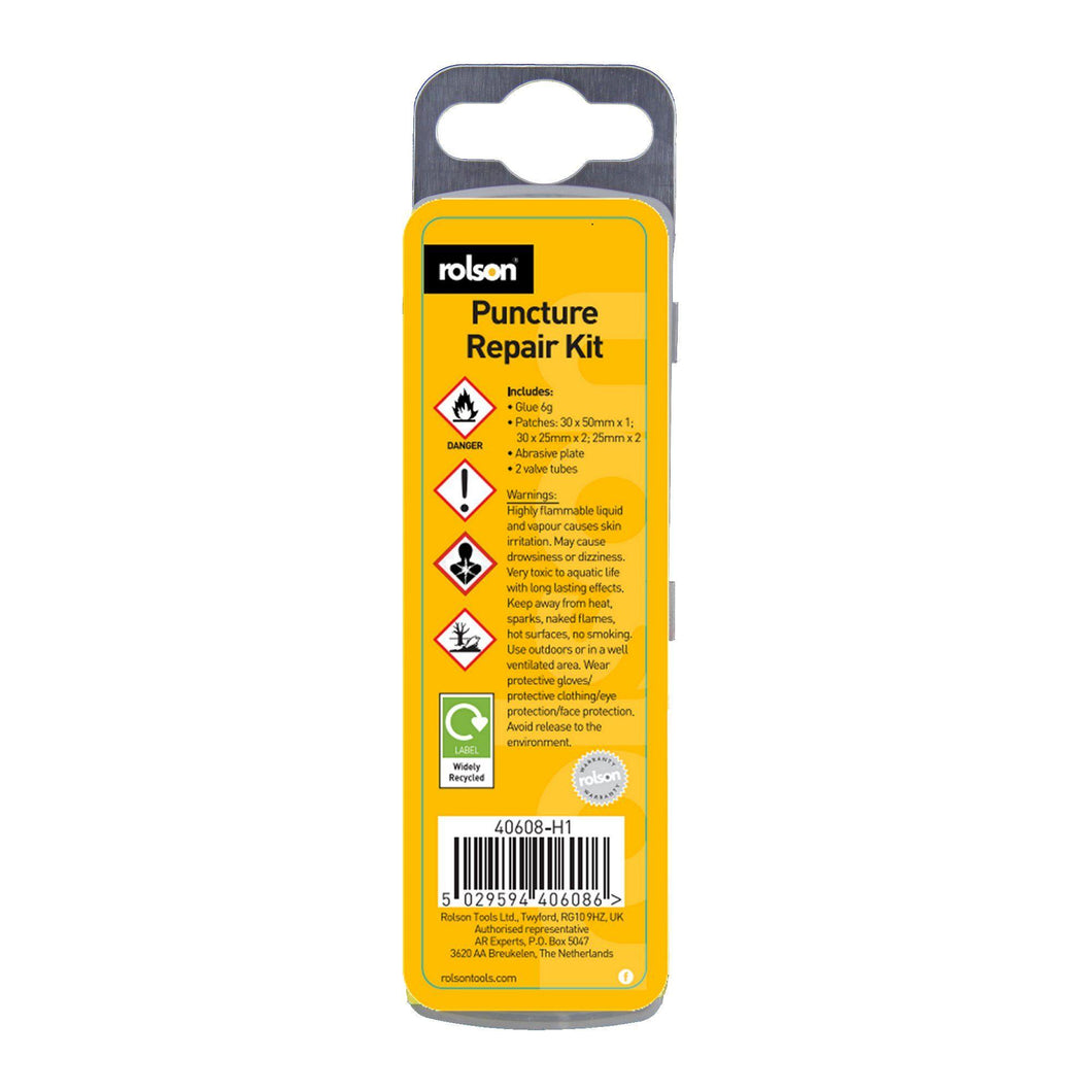 Rolson Puncture Repair Kit with assorted patches and fixing adhesive