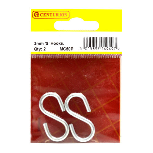 Centurion - 3mm Zinc Plated 'S' Hook - MC50P