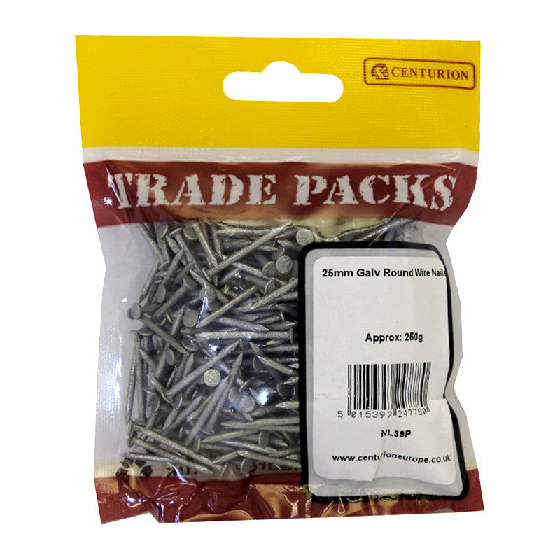 Centurion - Round Wire Nails, 25mm, galvanised, 250g