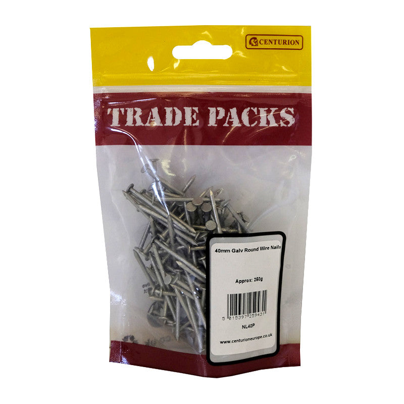 Centurion Round Wire Nails, 40mm, Galvanised, 250g