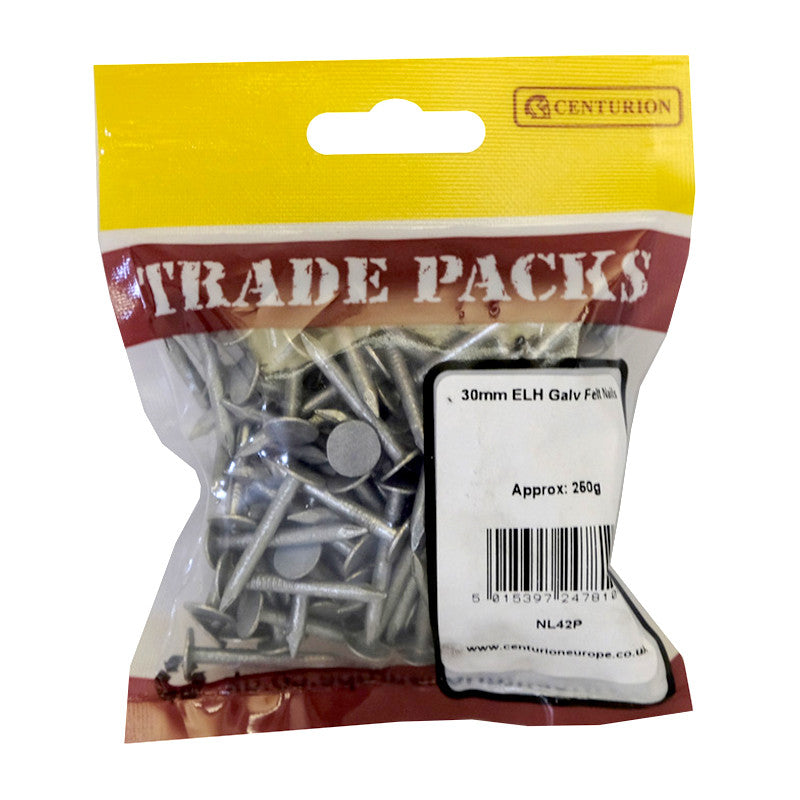 Centurion Large Head Felt Nails, 30mm x 3mm, Galvanised, 250g