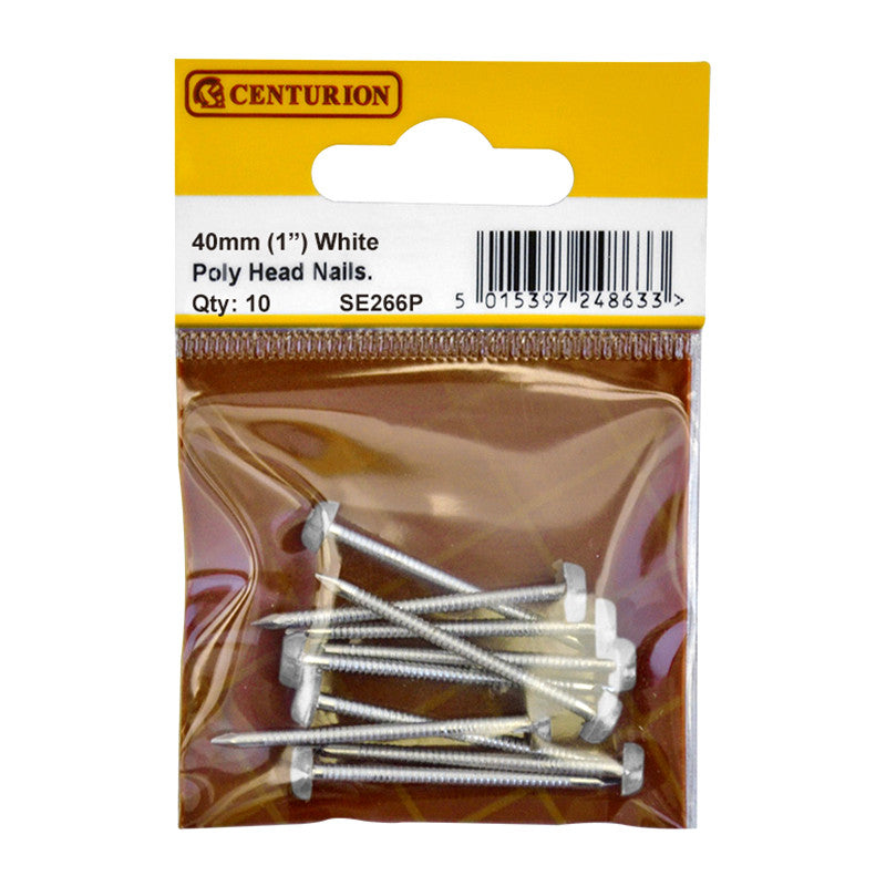 Centurion Poly Head Nails, 40mm, White